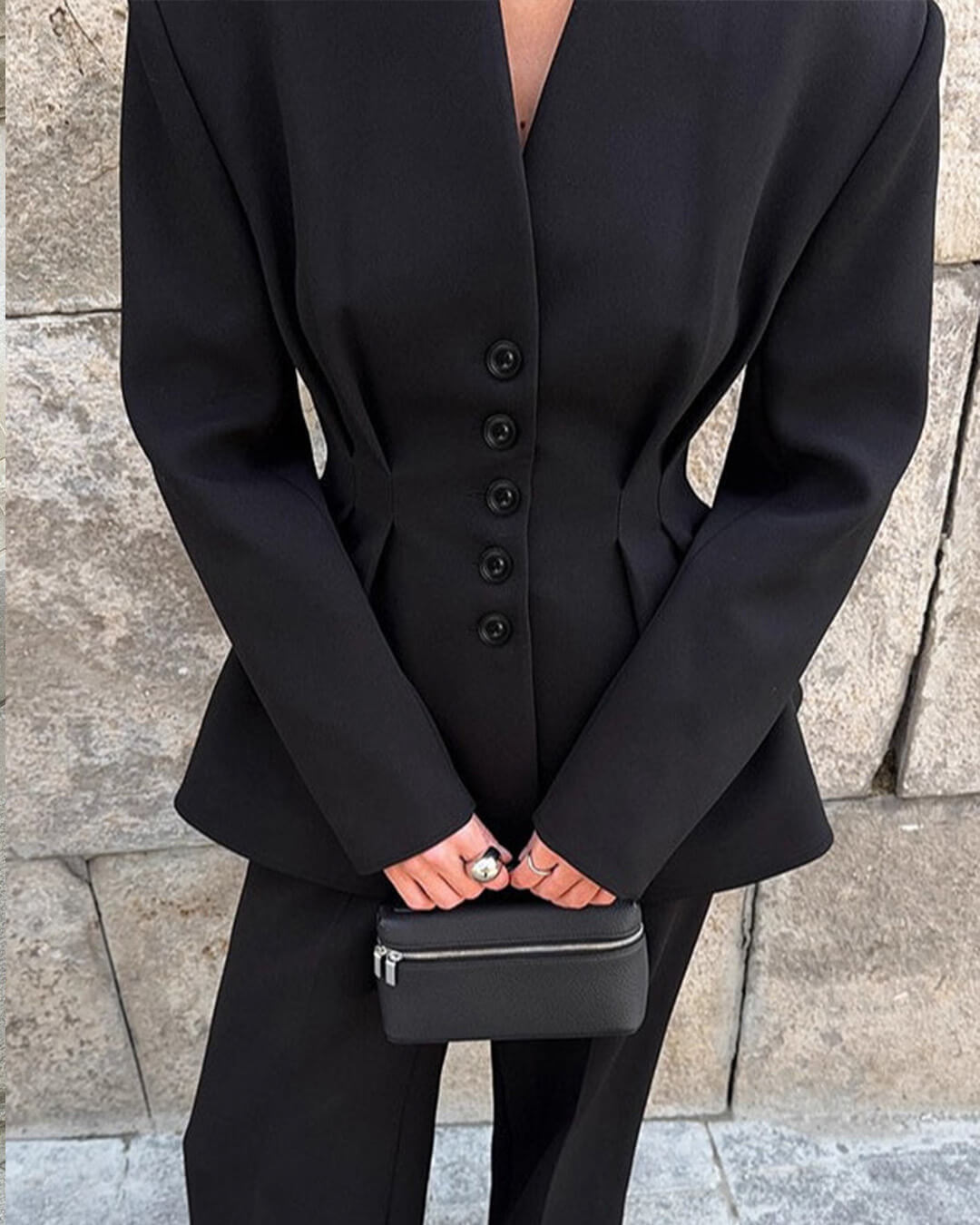 SOERA Empress Ruched - Waist V - Neck Blazer - Jackets - Qn1770276357227430108 Black L