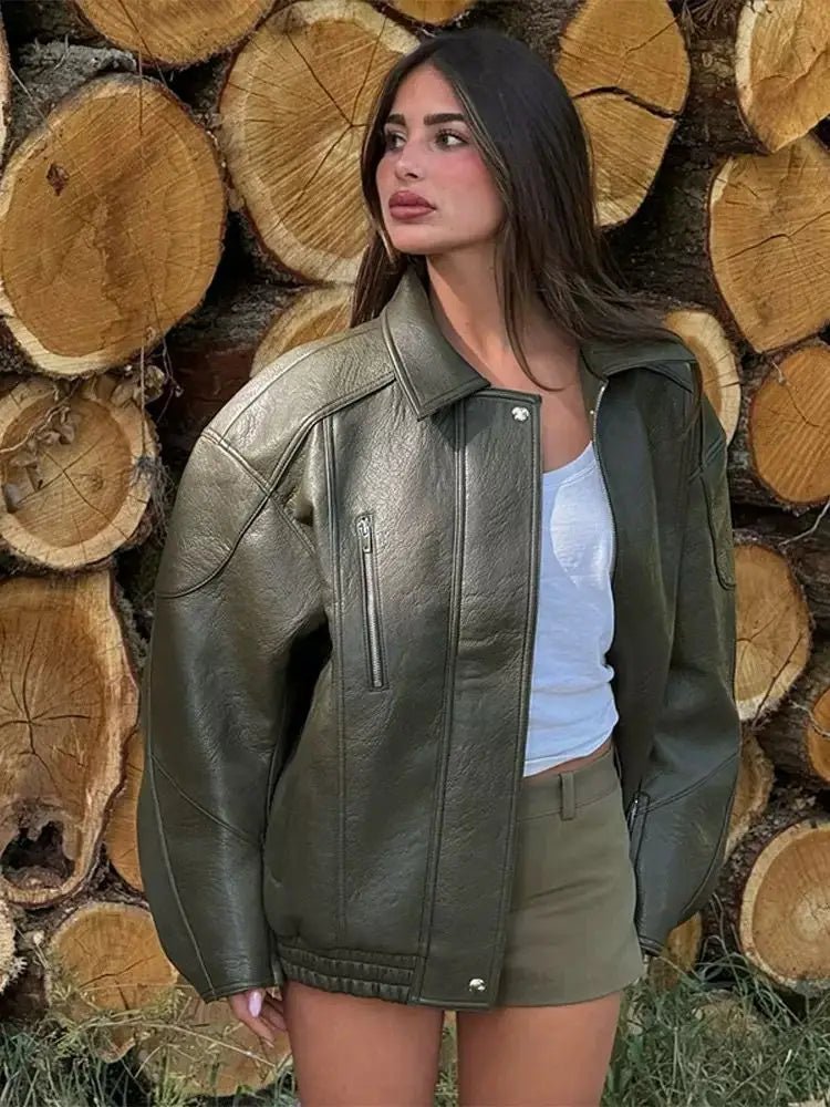 SOERA Gina Faux Leather Bomber Jacket - Jackets - kn1774532669739495476 Khaki S