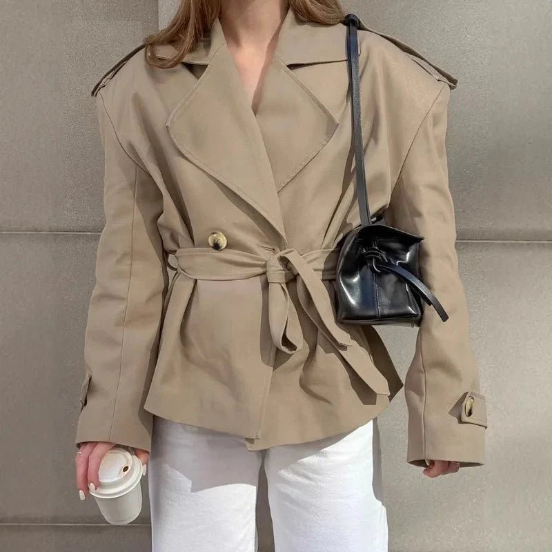 SOERA Hailey Crop Trench Coat - Jackets - bh1761302825923954150 Beige L