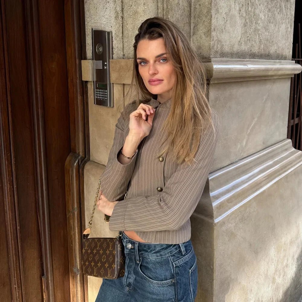 SOERA Mara Striped Zip - Up Blazer - Jackets -  Brown M