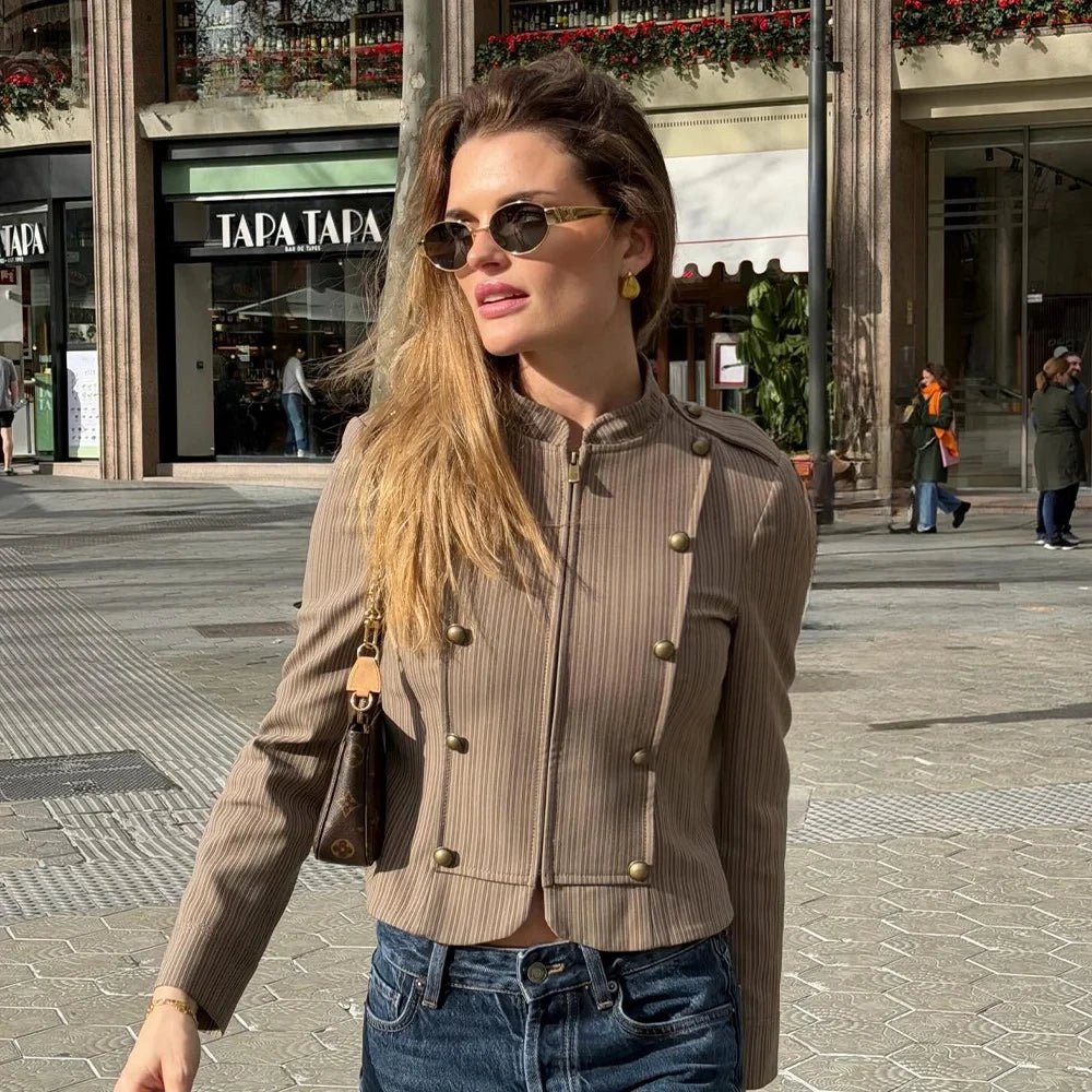 SOERA Mara Striped Zip - Up Blazer - Jackets -  Brown XS