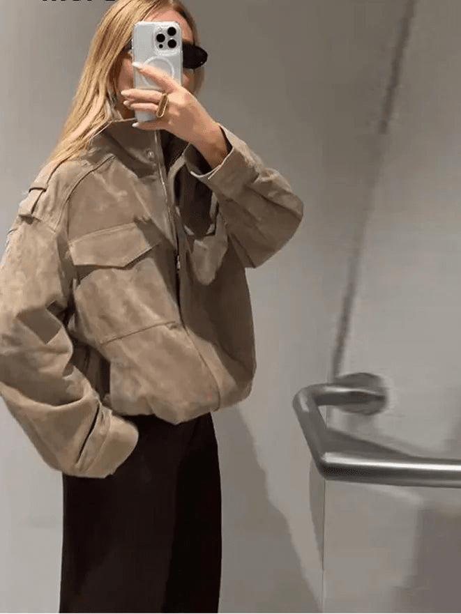 SOERA Marianne High Neck Suede Pocket Jacket - Jackets - 1005008551331900-;VS1775552729666158595 Light Brown S