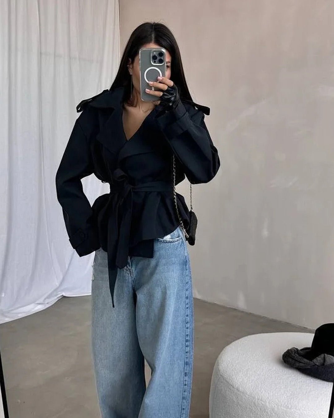 SOERA Molly Belted Cropped Trench Coat - Jackets - 1005009088260377-;sQ1773321573475890423 Dark Blue S