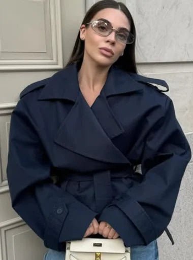 SOERA Sandy Lace Up Short Trench Coat - Jackets - 1005010782864095-;BA1773321573223744397 Dark Blue XS