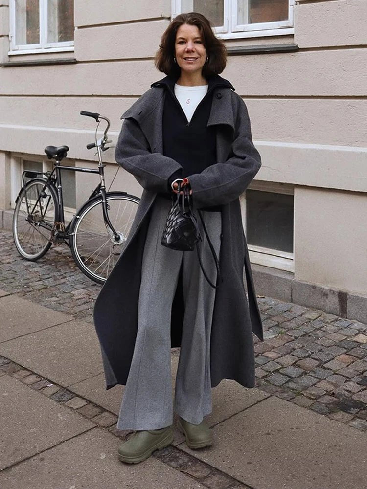 SOERA Sheryl Stand Up Collar Belted Long Coat - Jackets - pj1762345864137033134 Gray M