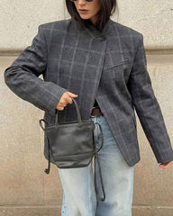 Aerona blazer de cuadros con cuello mao