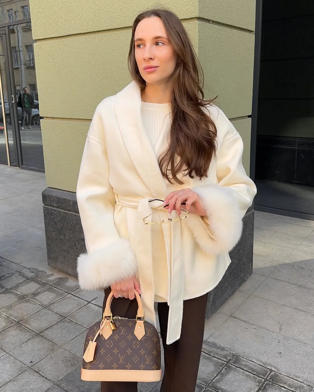 SOERA Wool Wrap Coat with Fox Fur Cuff - Jackets - 3256809512722732-;wz1766845283307925885 Short White S