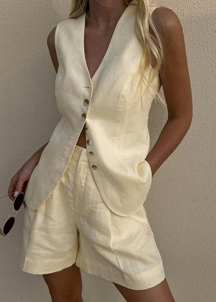 SOERA Bianca Tailored Vest and Shorts Set - Jumpsuit -  Beige M