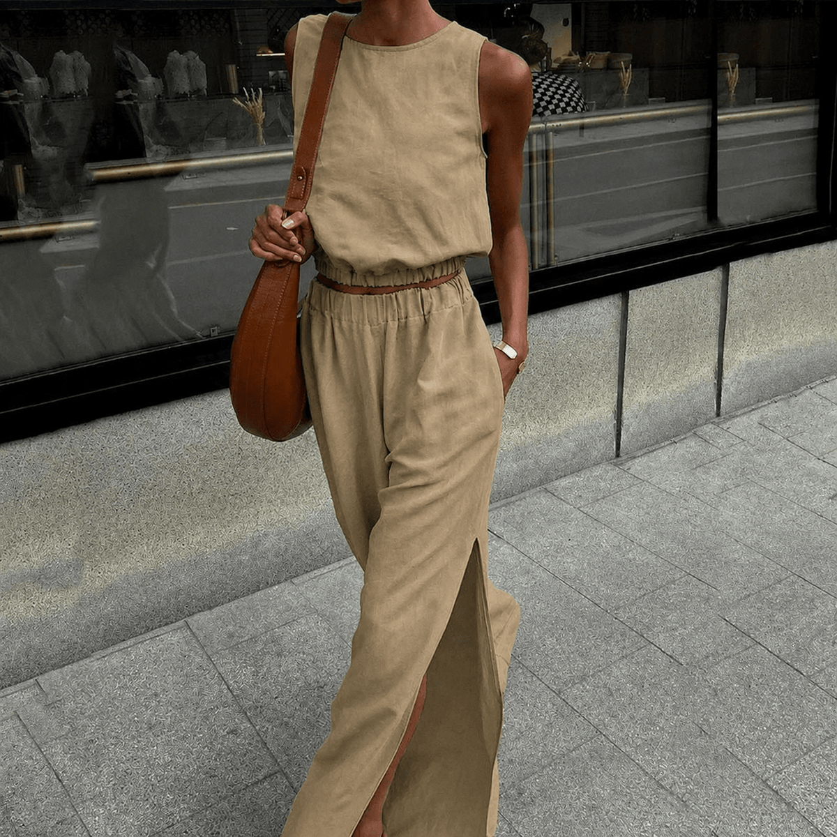 SOERA Hilde Cotton Linen Two-Piece Set - Jumpsuits & Rompers -  Khaki S