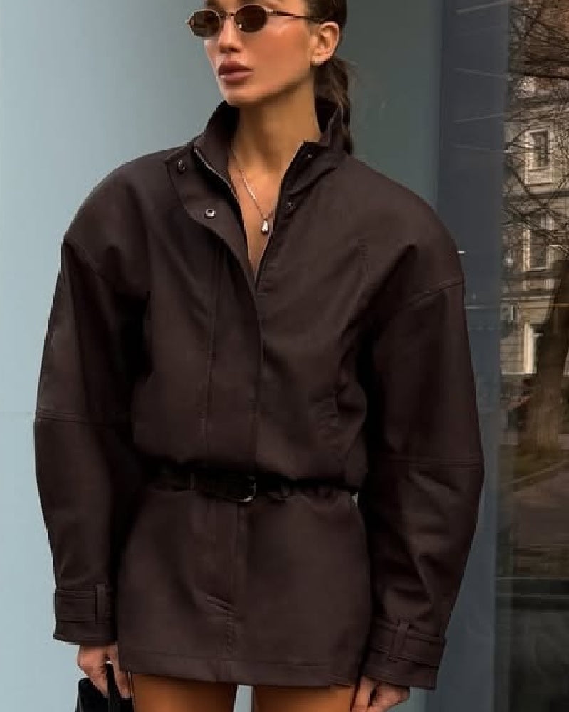 Chaqueta Linda de Ante Sintético con Cremallera