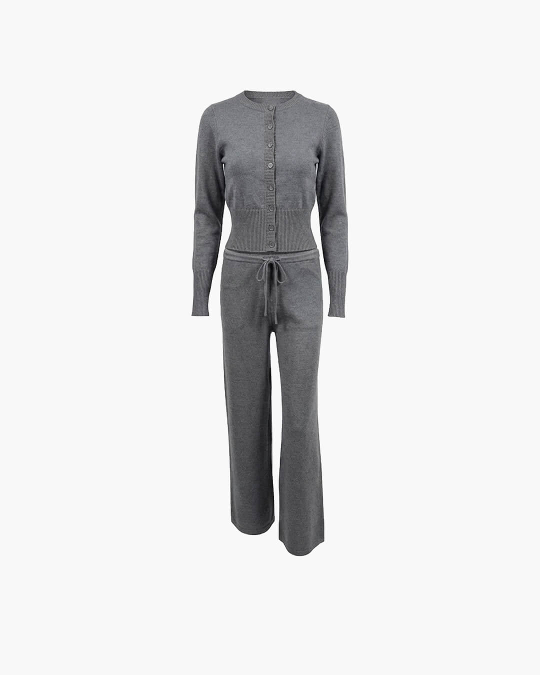 SOERA Aimee Knitted Cardigan and Trousers Set - Matching Sets - 1005010028328385-;CD1769414229239696952 Gray S