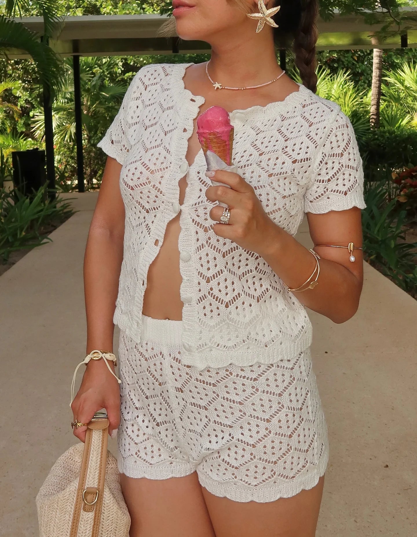 SOERA Aviana Hollow-Out Crochet Two-Piece Set - Matching Sets -  White Set S