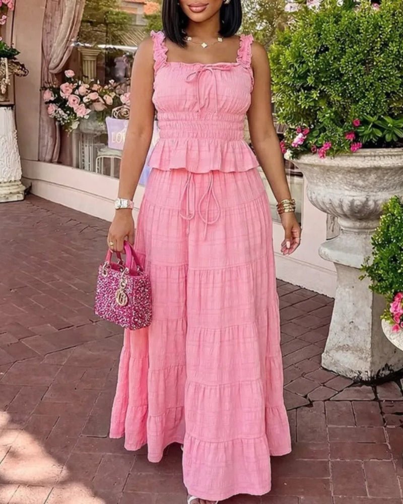 SOERA Bianca Boho Two-Piece Ruffle Set - Matching Sets -  Pink XS