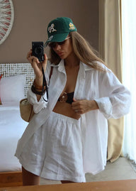 Conjunto Camille Camisa e Calções Brancos em Algodão