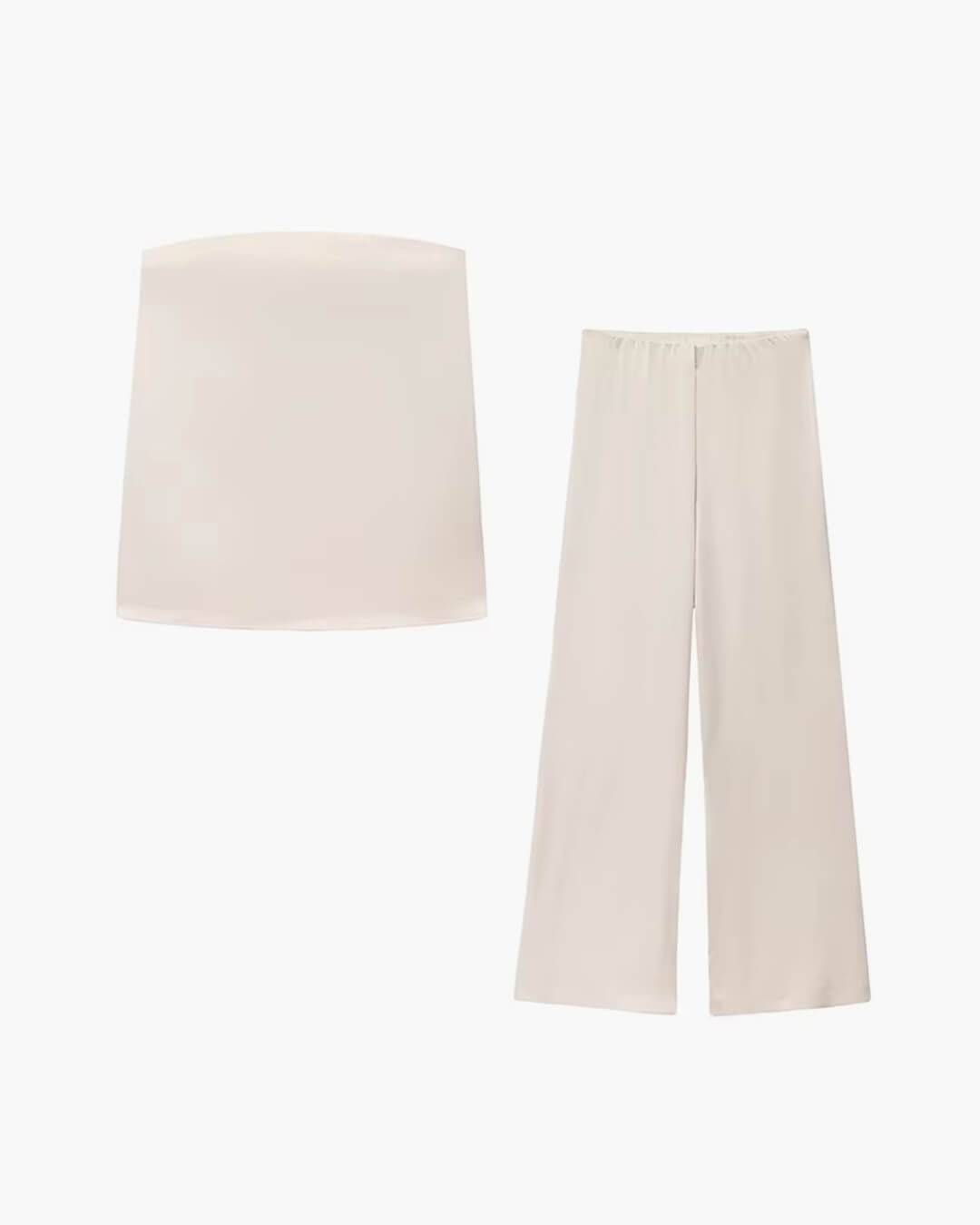 SOERA Claudine Satin Bandeau Pants Suit - Matching Sets - HU1774004001183156259 Creme XS