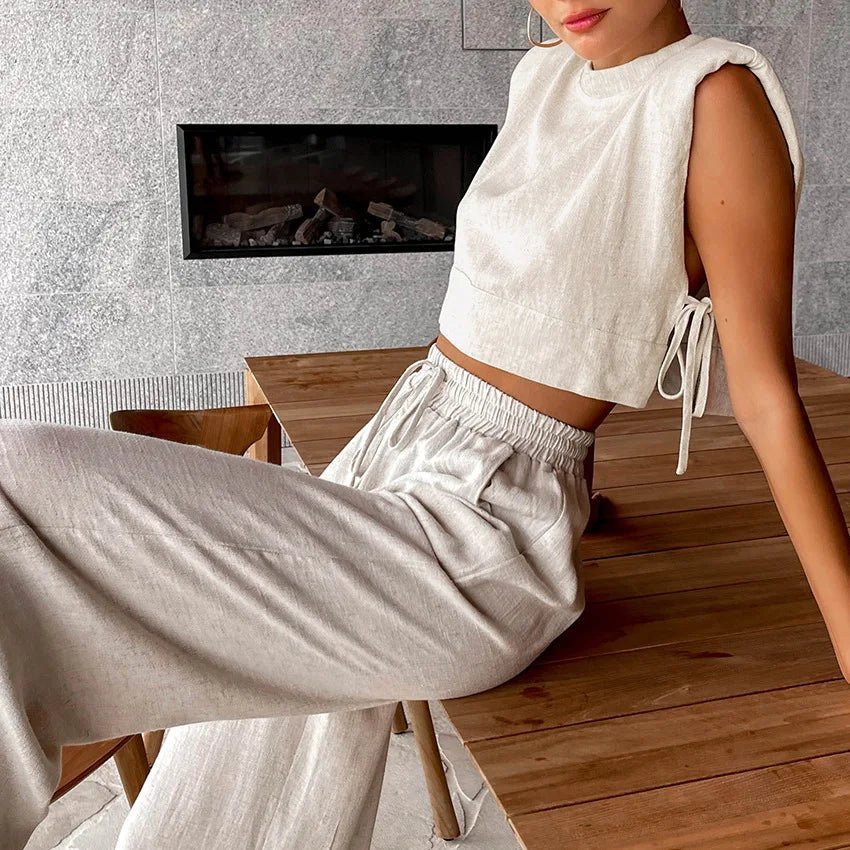 Conjunto de Duas Peças Delfina em Linho com Top Curto