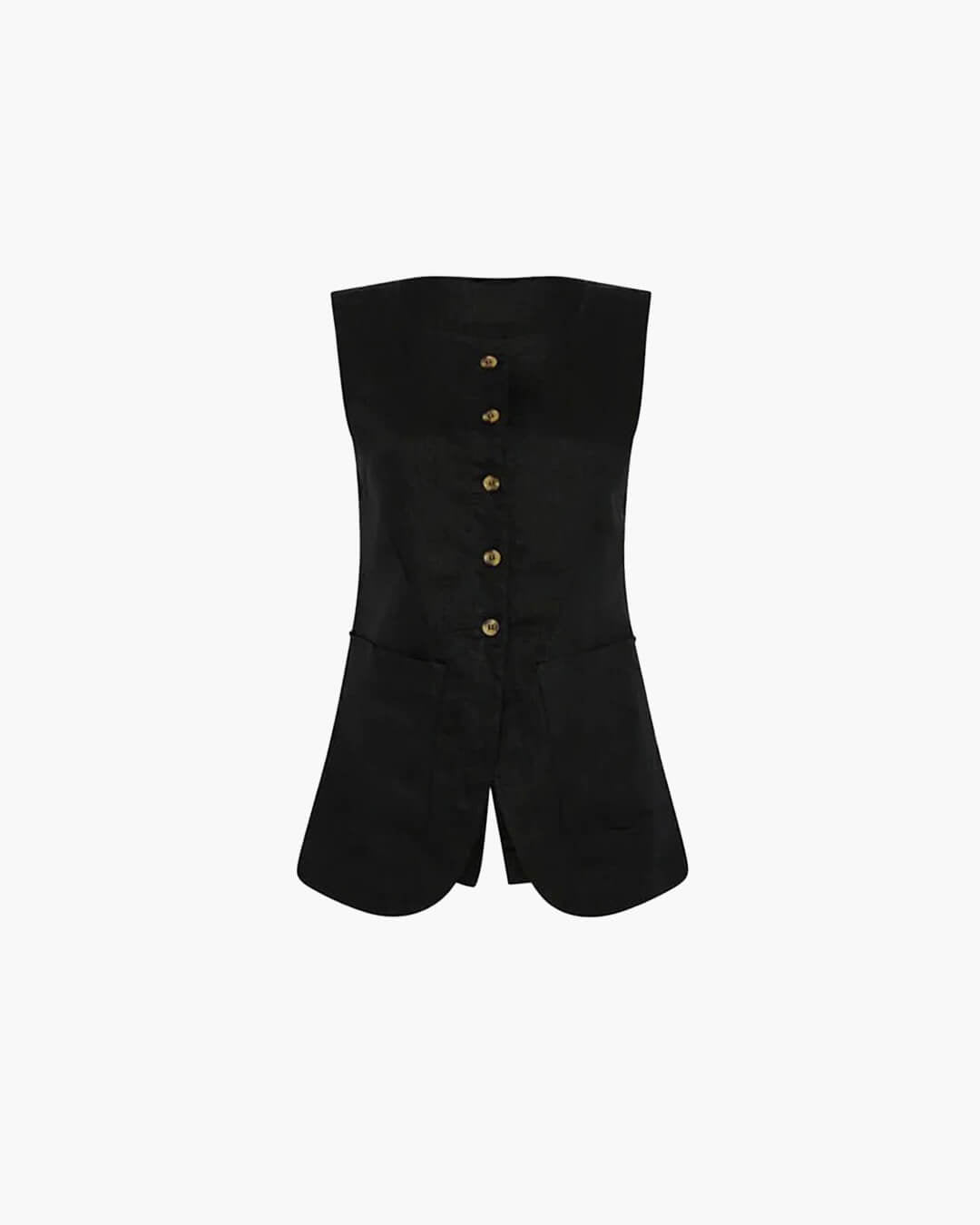 SOERA Irma Sleeveless Linen Set - Matching Sets -  Top Black