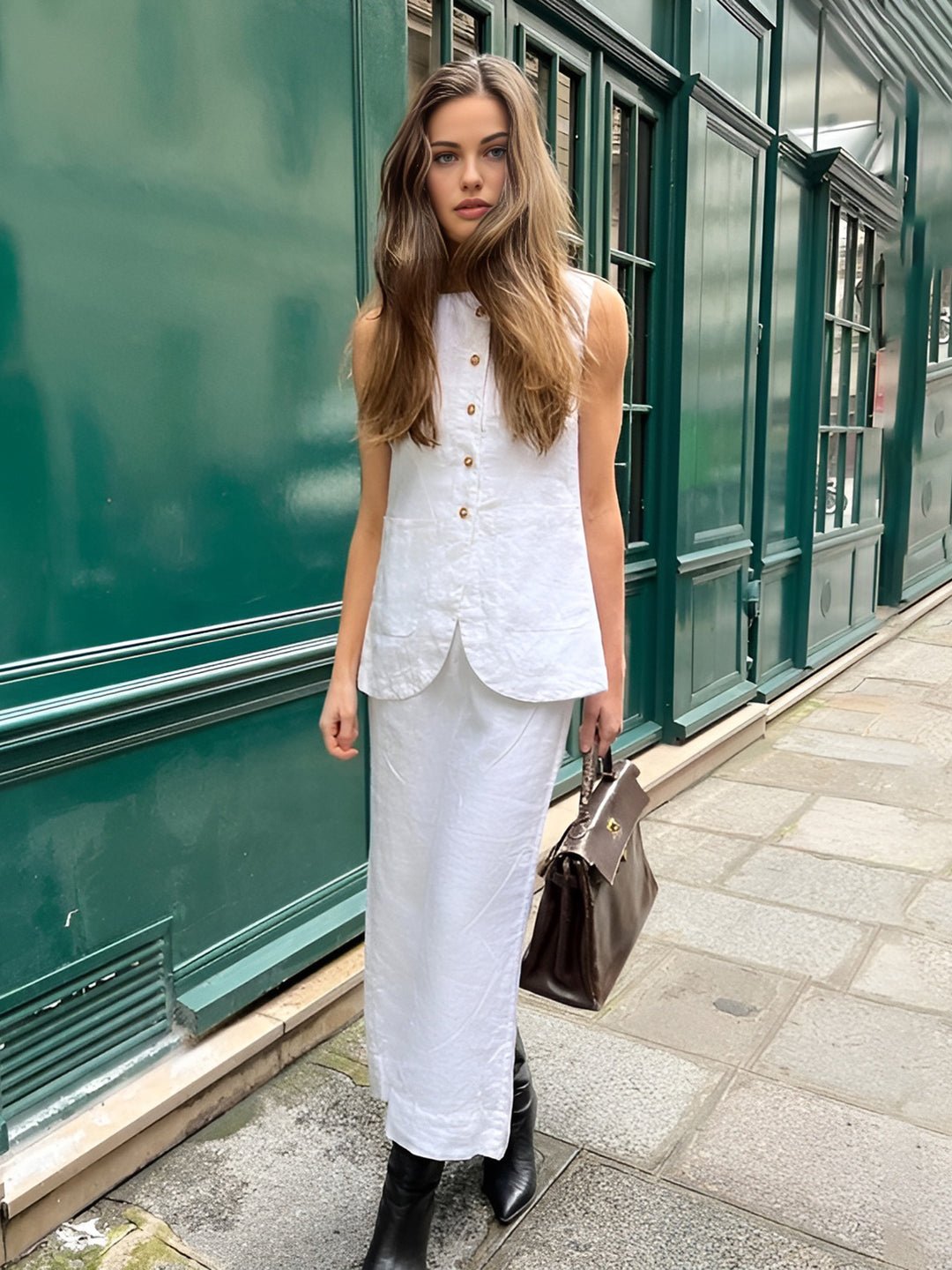 SOERA Irma Sleeveless Linen Set - Matching Sets - vJ1771188465069667960 Top White