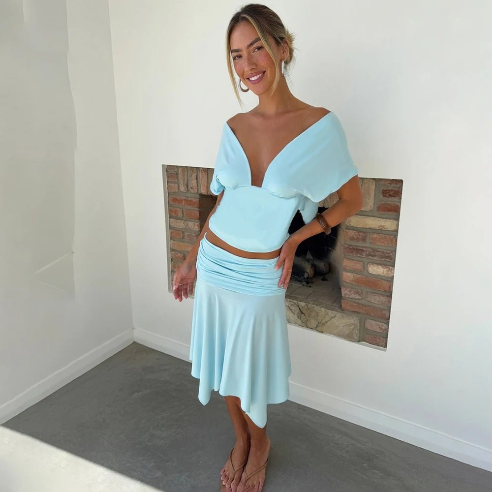 SOERA Jenna Off-The-Shoulder Top & Skirt Set - Matching Sets - SOERA-664451-BLU-S-40963 Set (Top+Skirt) S