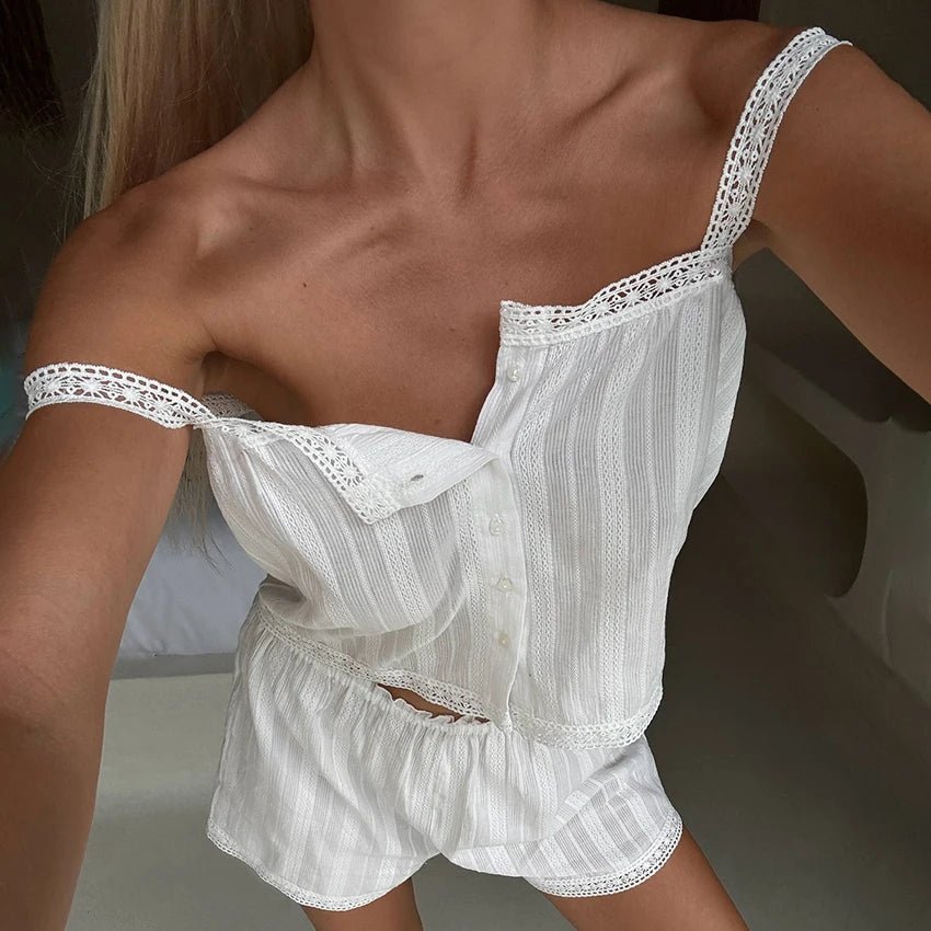 SOERA Kaitlyn Lace Trim Pajama Short Set - Matching Sets - 1005008993056906-;VO1771345067683665341 S