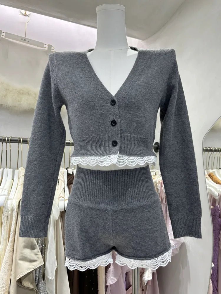SOERA Lucy Lace Trim Cardigan Short Set - Matching Sets - 1005007642040518-;Sl1769140529536507600 Small