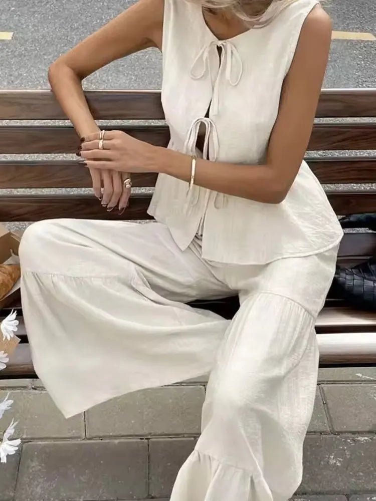 SOERA Vianne Tie Front Vest Trouser Set - Matching Sets -  White Suit L