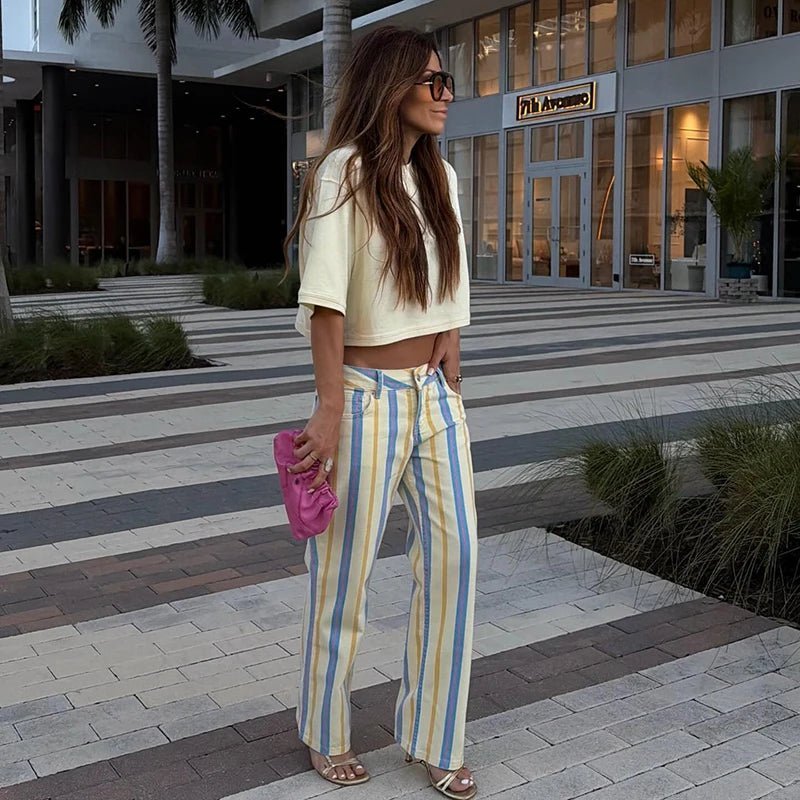 SOERA Valerie Low-Rise Striped Trousers - Pants - SOERA-226627-BLU-S-15107 Blue Gray S