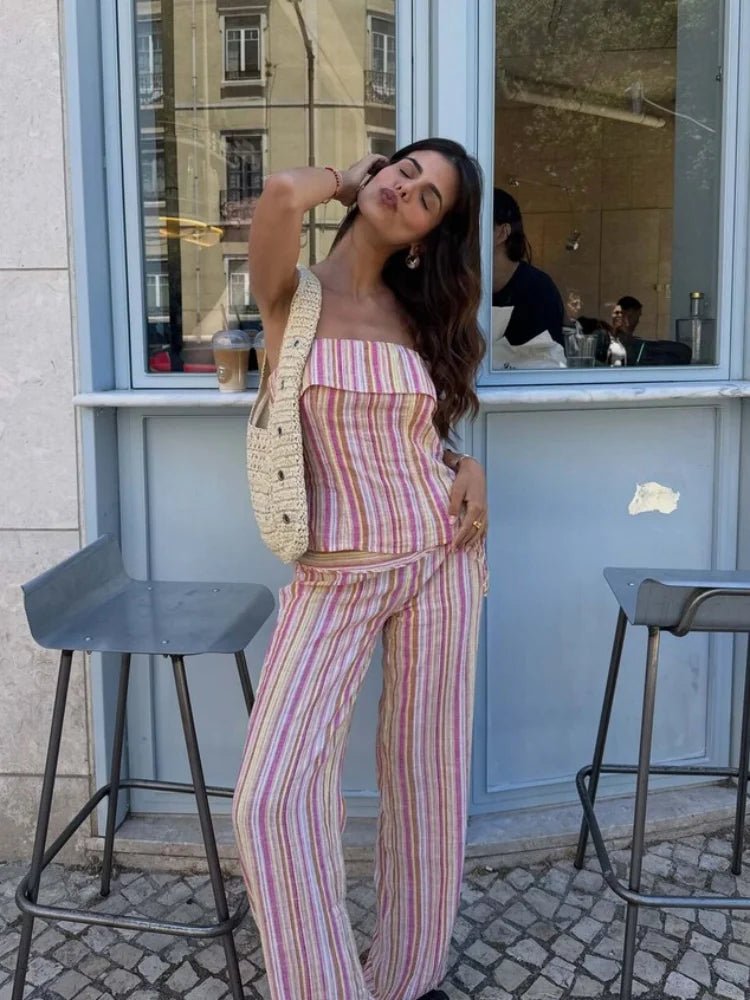 SOERA Valerie Low-Rise Striped Trousers - Pants - SOERA-226627-ORA-M-49571 Orange Pink M