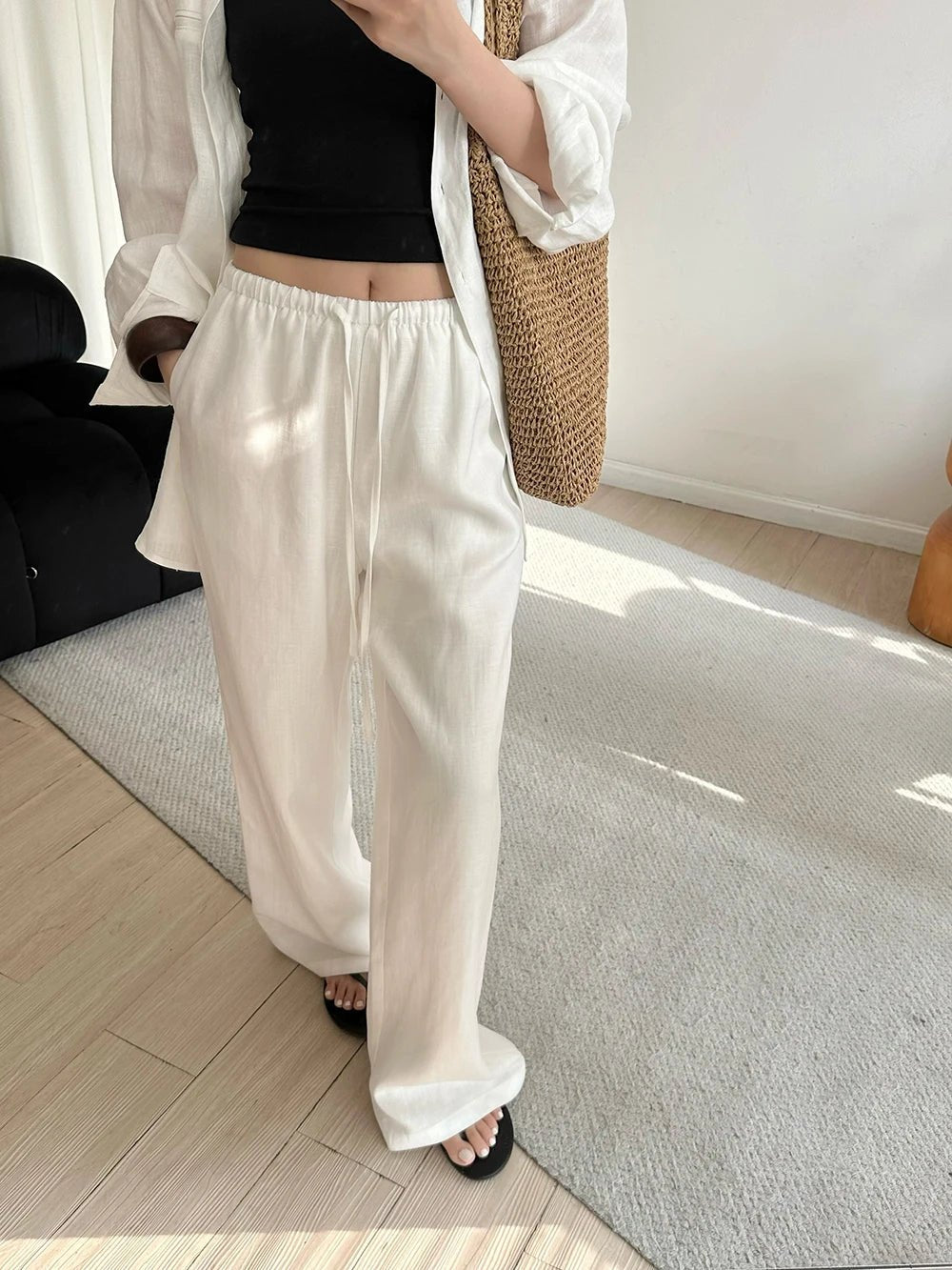 SOERA Kendall Wide Leg Linen Pants - Pants - 1005008535976378-;GI1774621567409367009 White S