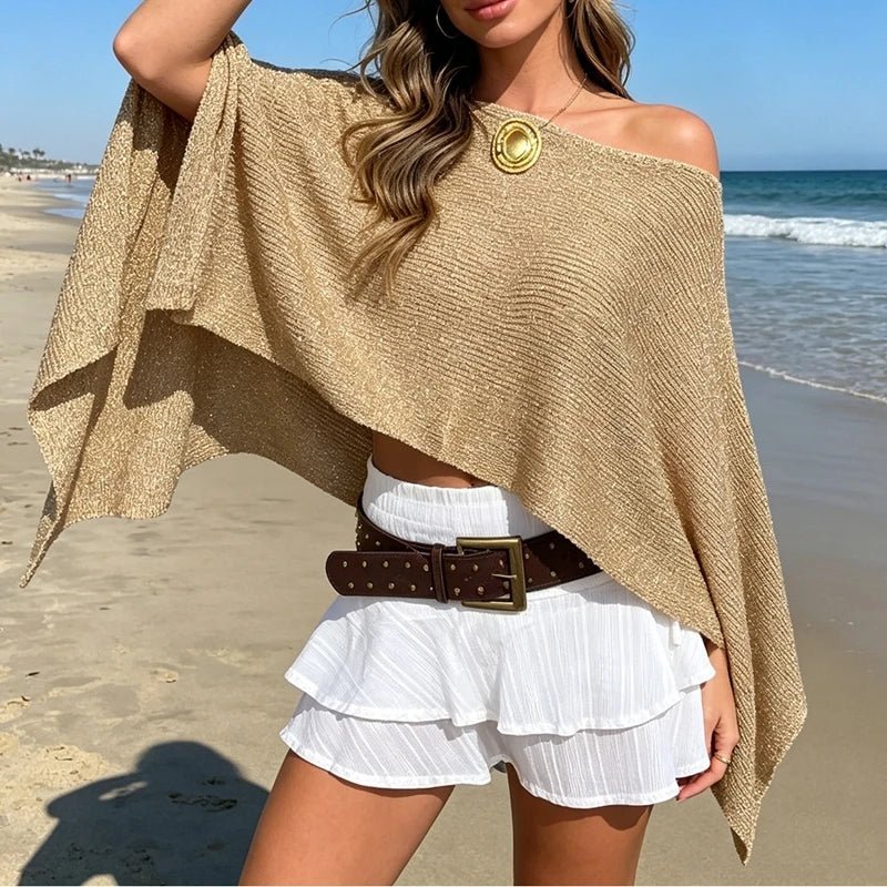 SOERA Bianca Shimmer Off-Shoulder Poncho Cape - Poncho -  Black