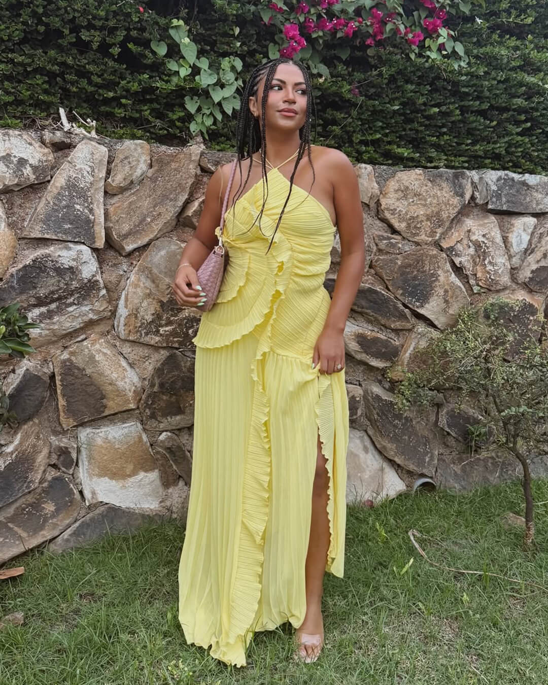 Vestido de tul con volantes y tirantes tipo halter Ruffa