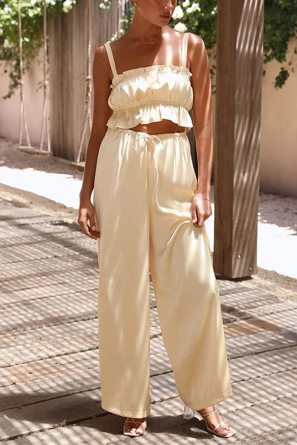 SOERA Julianne Ruffle Top Elastic Waist Pants Set - Set - yX1776125365231202290 Yellow S