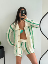 Ana conjunto duas peças de crochet às riscas