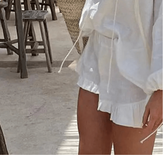 SOERA Luna Long Sleeve Ruffle Shorts Set - Sets - QE1774929987195194112 White M