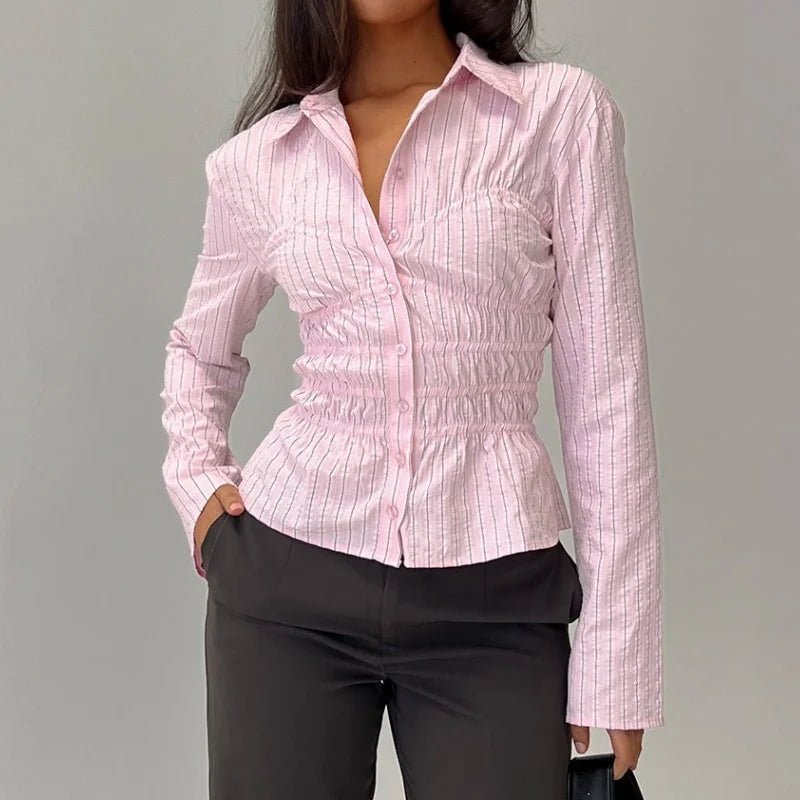 SOERA Susan Scrunched Long Sleeve Blouse - Shirts - 1005010020494291-;Ko1775670872616283239 Pink S