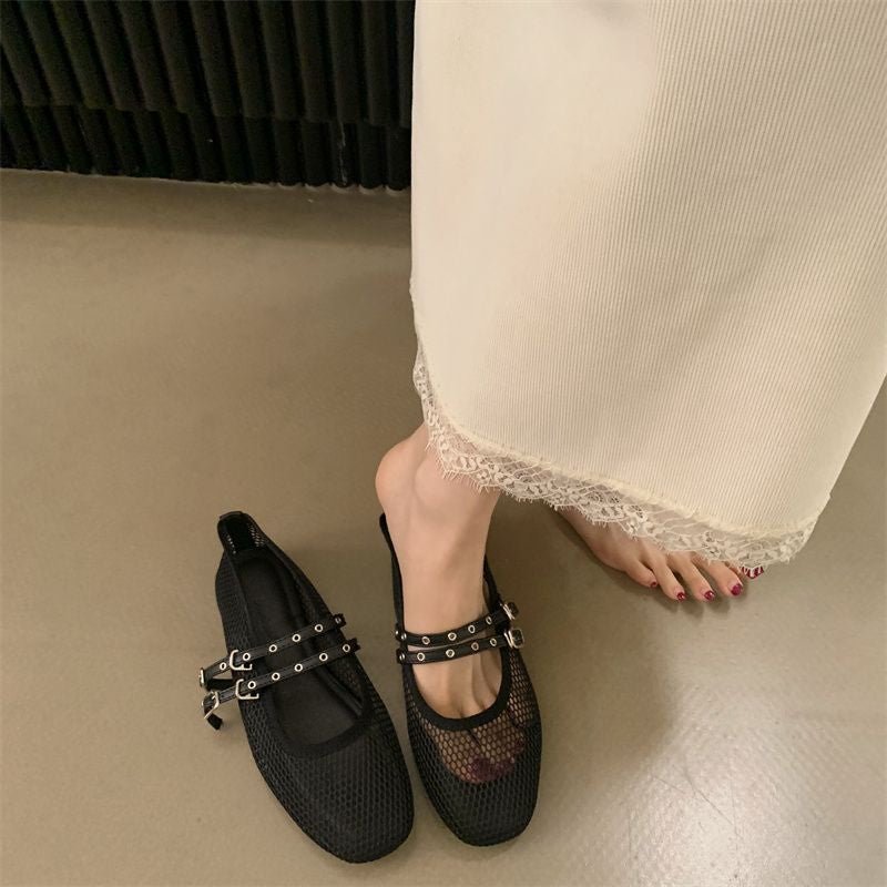 SOERA Valerie Buckled Mesh Ballet Flats - Shoes - 1005008919633161-;HY1774869391273324780 Black 37