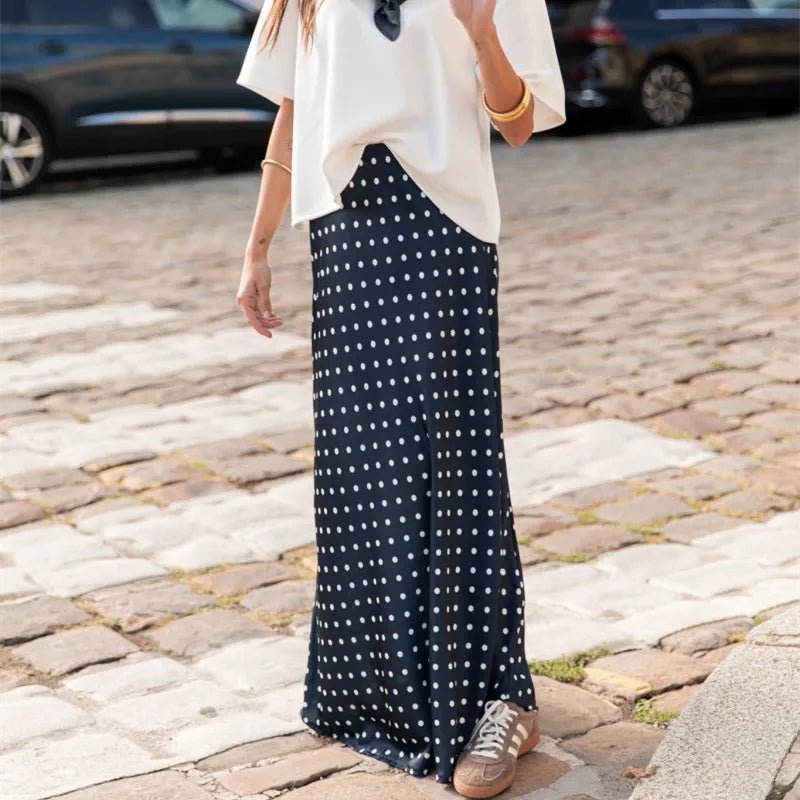 SOERA Beatrice Polka Dot Satin Maxi Skirt - Skirt -  Navy Blue S