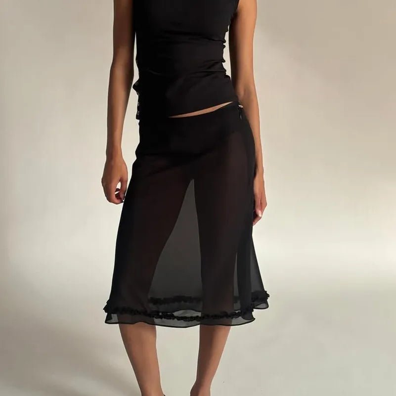 SOERA Bianca Mesh Dot Midi Skirt - Skirt -  Black S