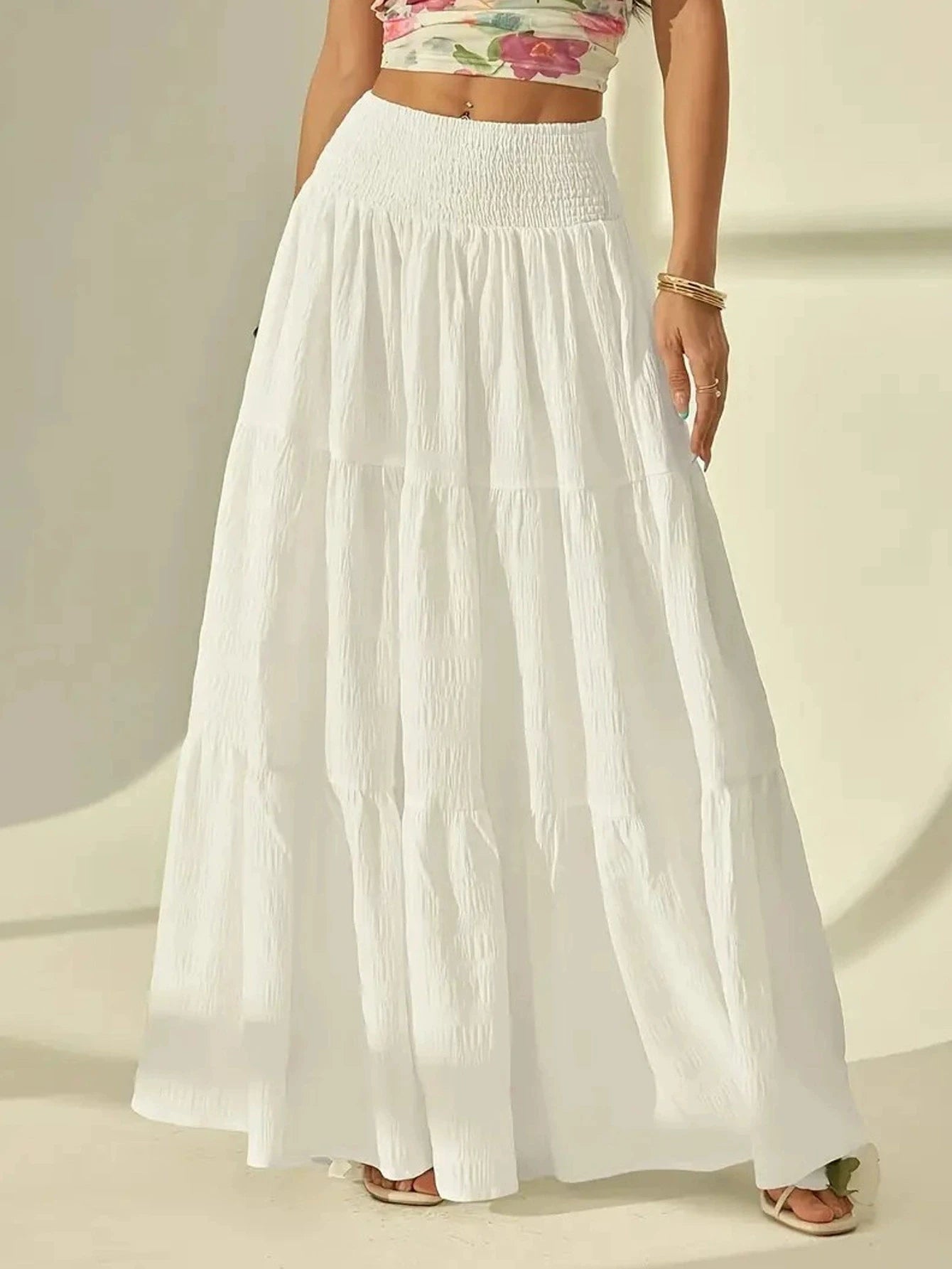 SOERA Calla Tiered Maxi Skirt Elastic Waist - Skirts -  White S