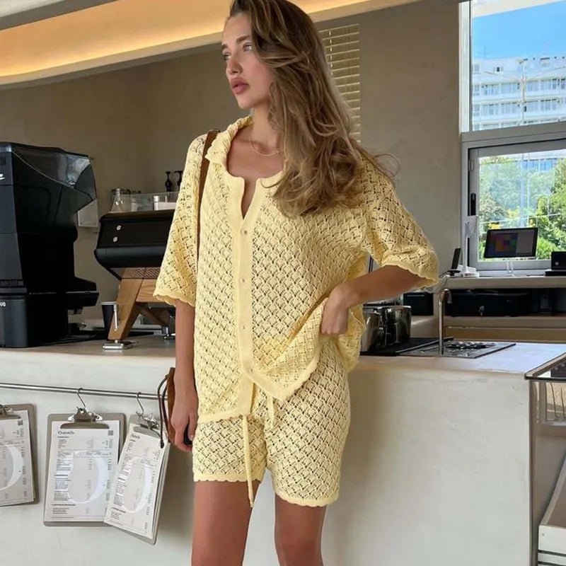 Conjunto de cárdigan y shorts de punto Selene