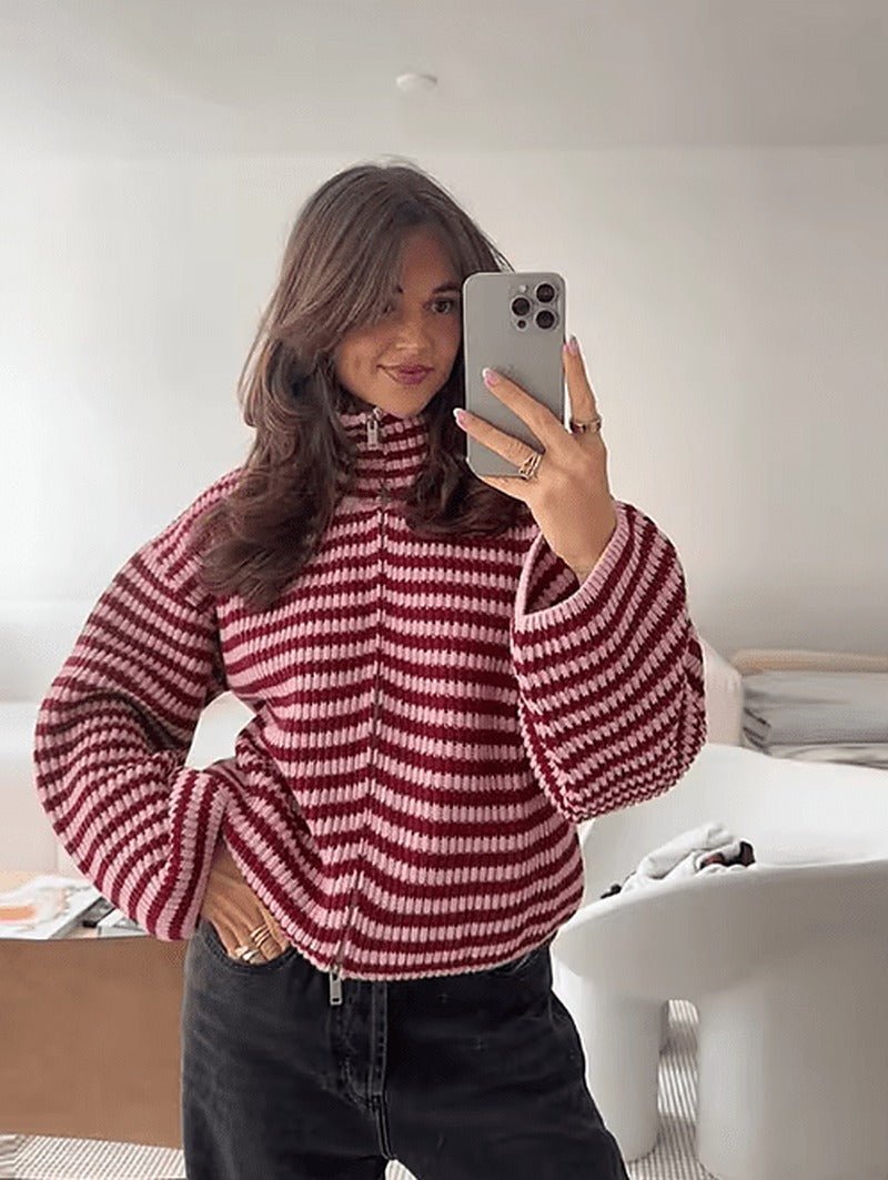 SOERA Simona Knit Zip Sweater - Sweaters & Cardigans - 1005009362328605-;Jx1775063642839341900 Red S