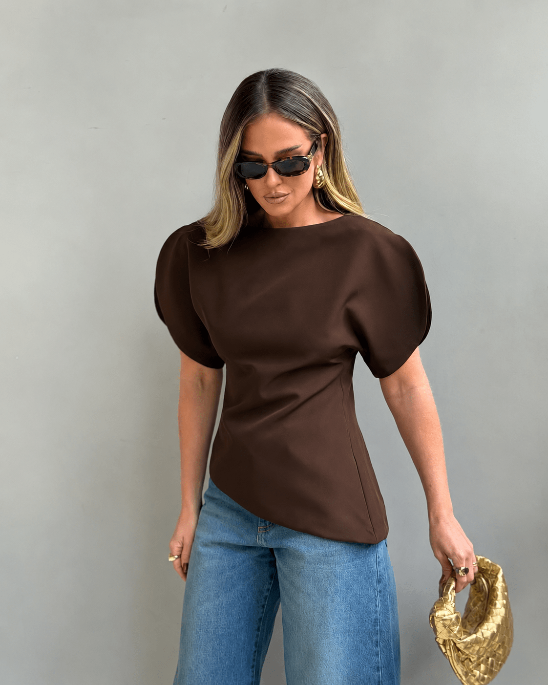 SOERA Sienna Tricot Balloon Sleeve Top - Top - SOERA-585475-S-BROWN-75427 Brown S