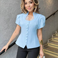 Top Bianca con nudo y cuello mao con botones