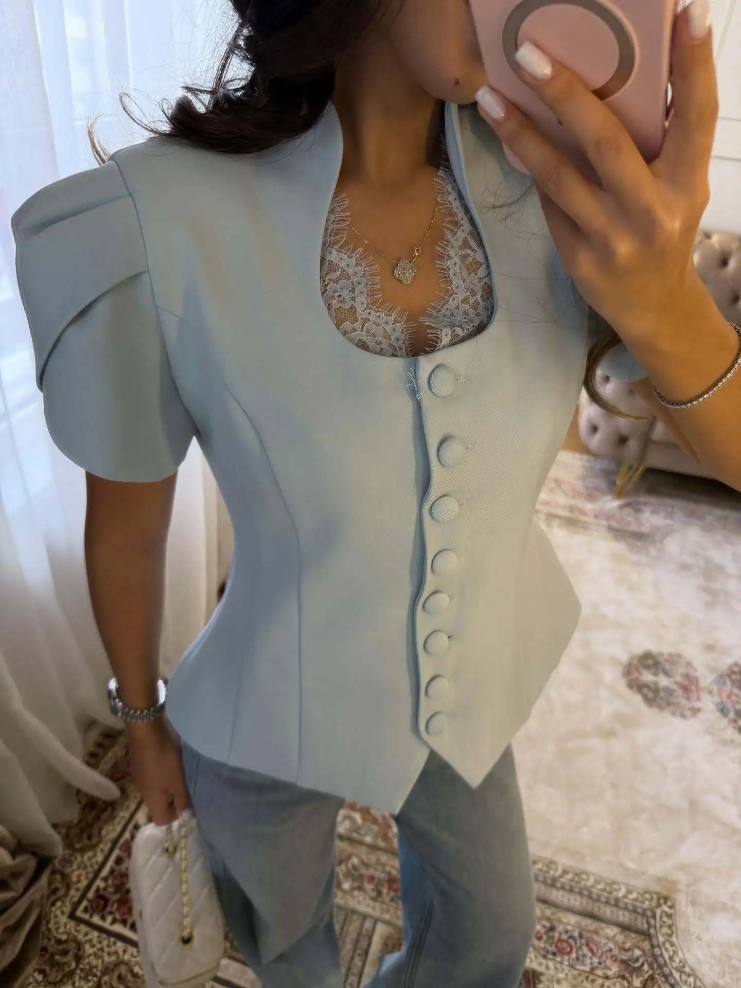 SOERA Bianca Button Front Stand Collar Top - Tops -  White S
