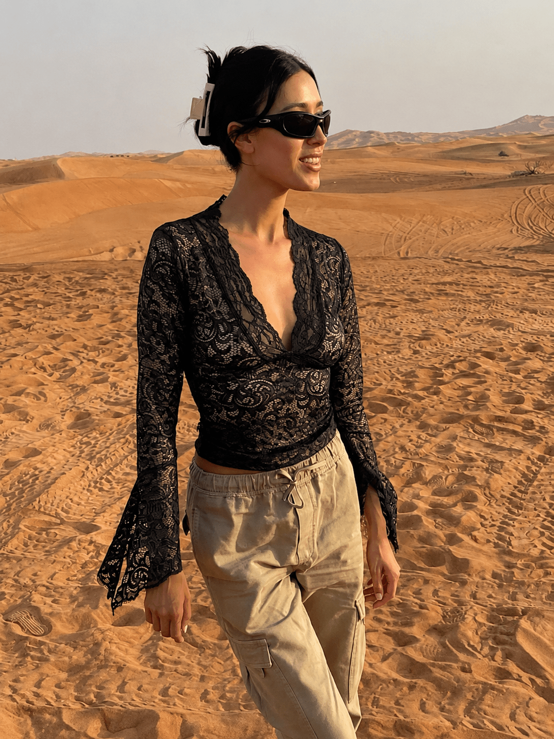 SOERA Lerna V-Neck Lace Top - Tops -  Black XS