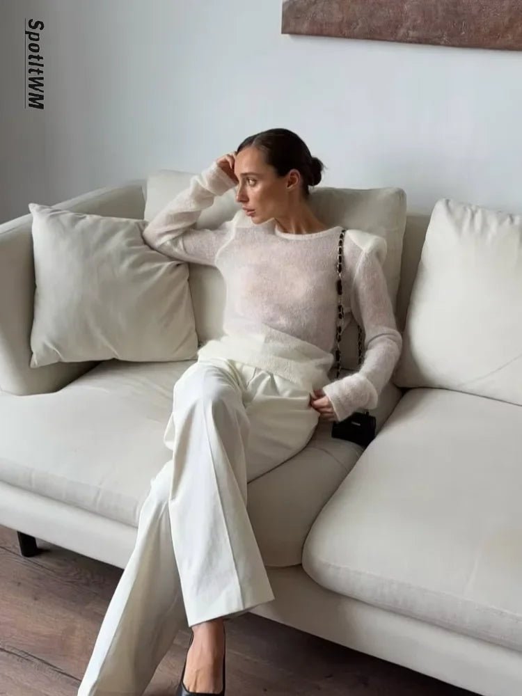 SOERA Maricar Slim Fit Sheer Pullover - Tops - 3256810170403788-;um1766554850588423231 White S