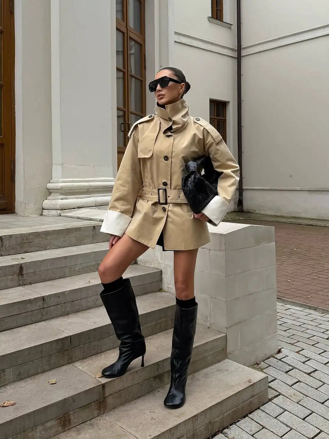 SOERA Brenda Contrast - Cuff Trench Jacket - Trench Coats - 1005010739339130-;HR1772135167149993203 Beige L