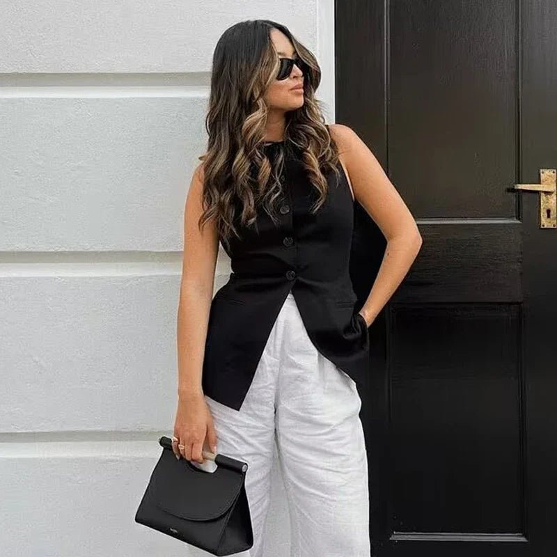 SOERA Priya Button-Up Vest Top - Vest -  Black XS