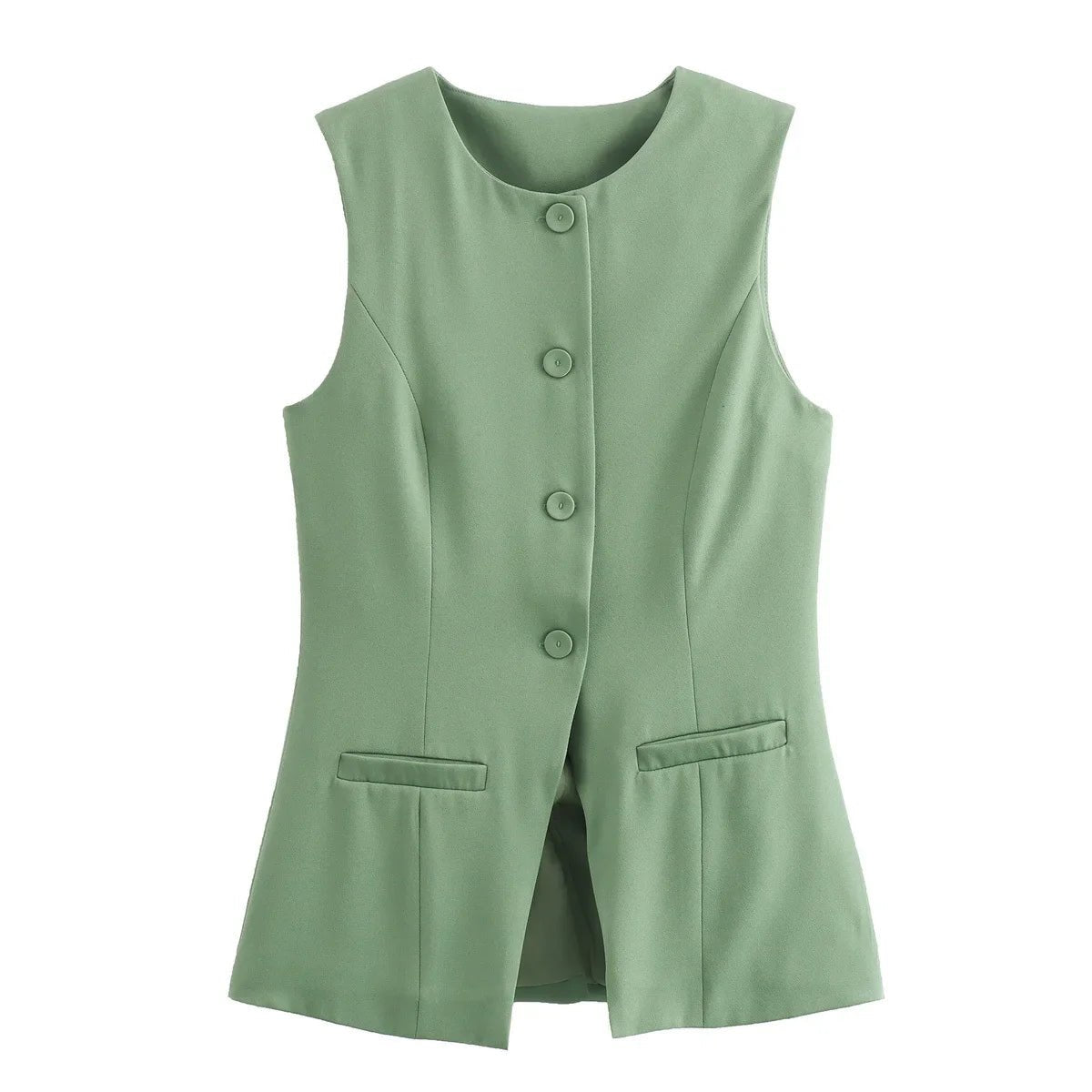 SOERA Priya Button-Up Vest Top - Vest -  Green XS