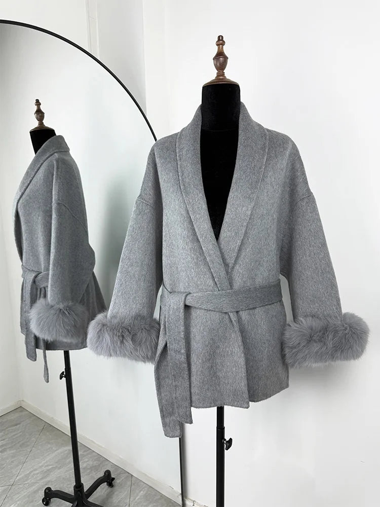 SOERA Wool Coat with Faux Fur - Women's Coats & Jackets - 3256809512722732-;AT1766845283306584866 Grey S
